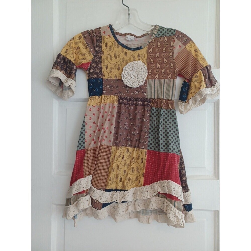 Tutu & Lulu patchwork dress girls 6-7Y crochet lace trim sleeves boho hippie
